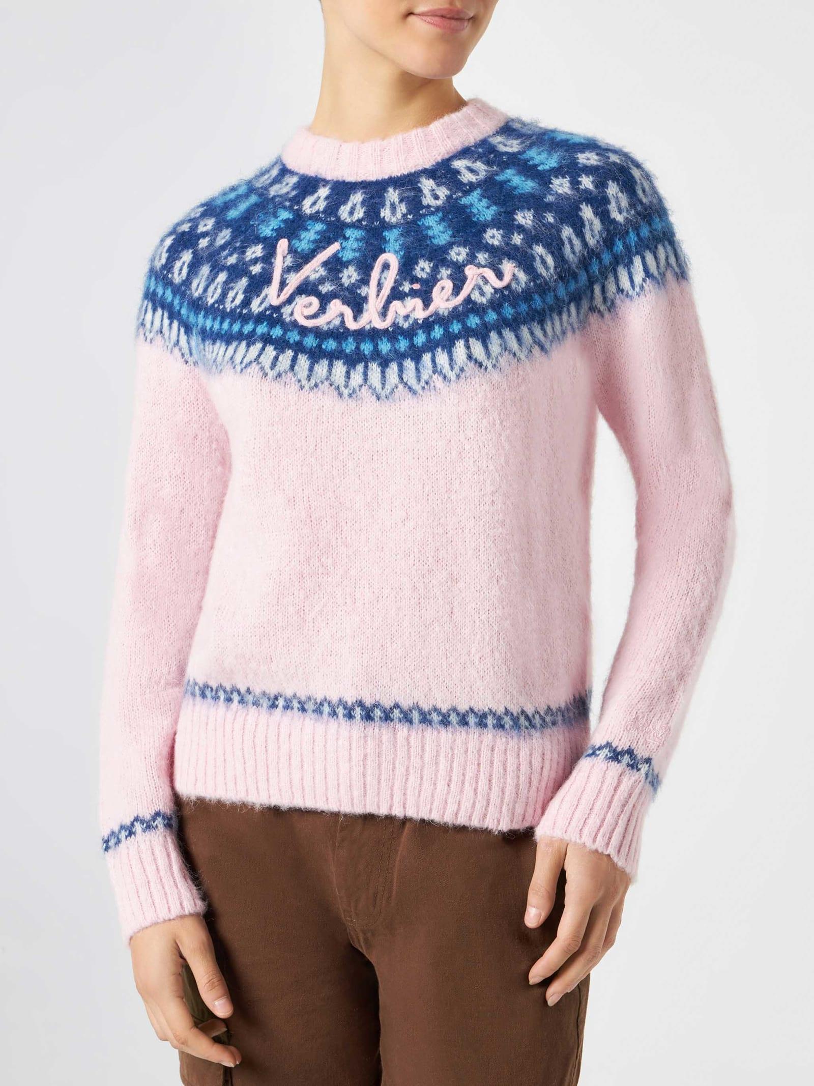 mc2 saint barth woman pink crewneck nordic jacquard sweater
