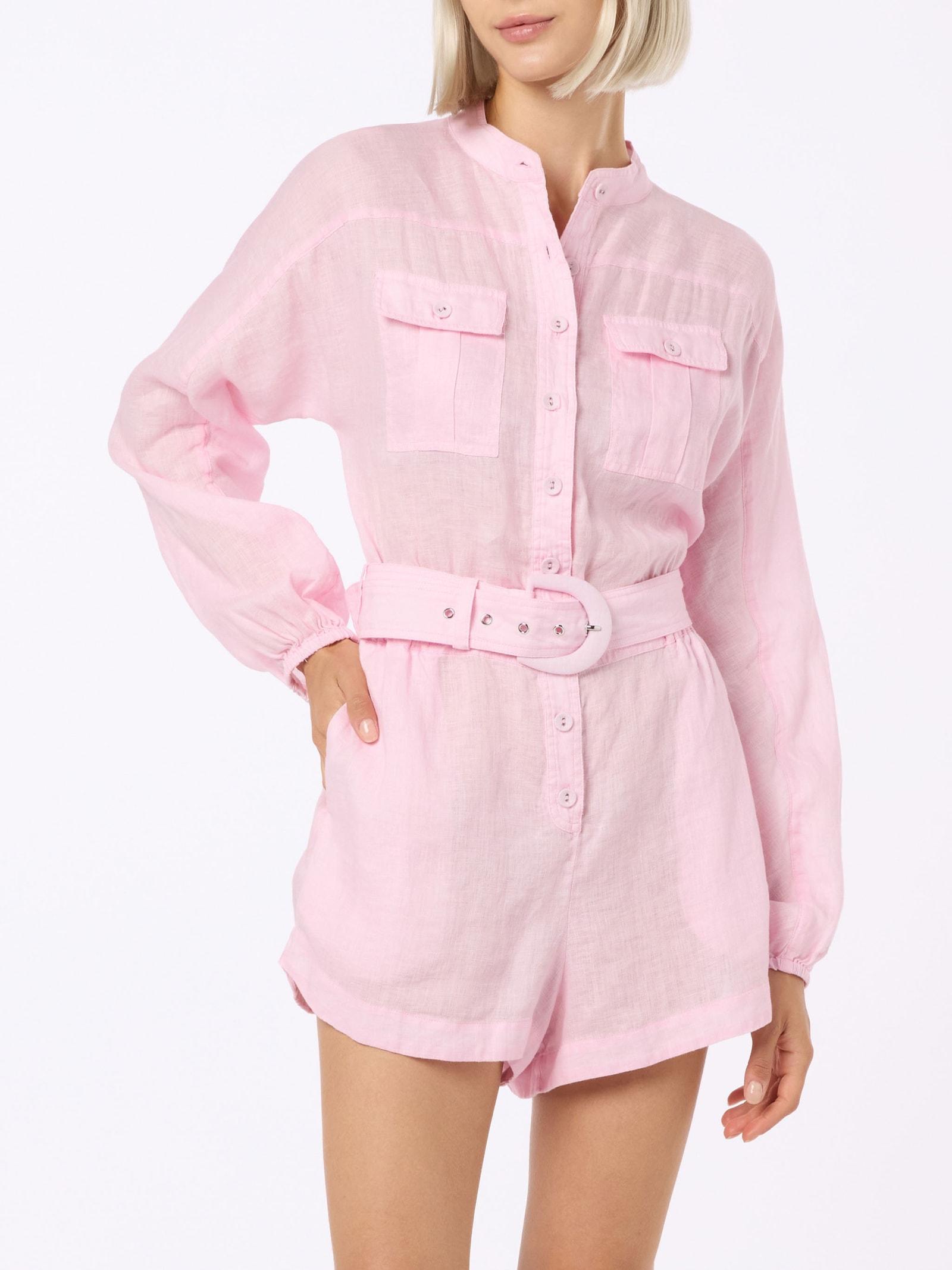 mc2 saint barth woman pink linen playsuit hanniel