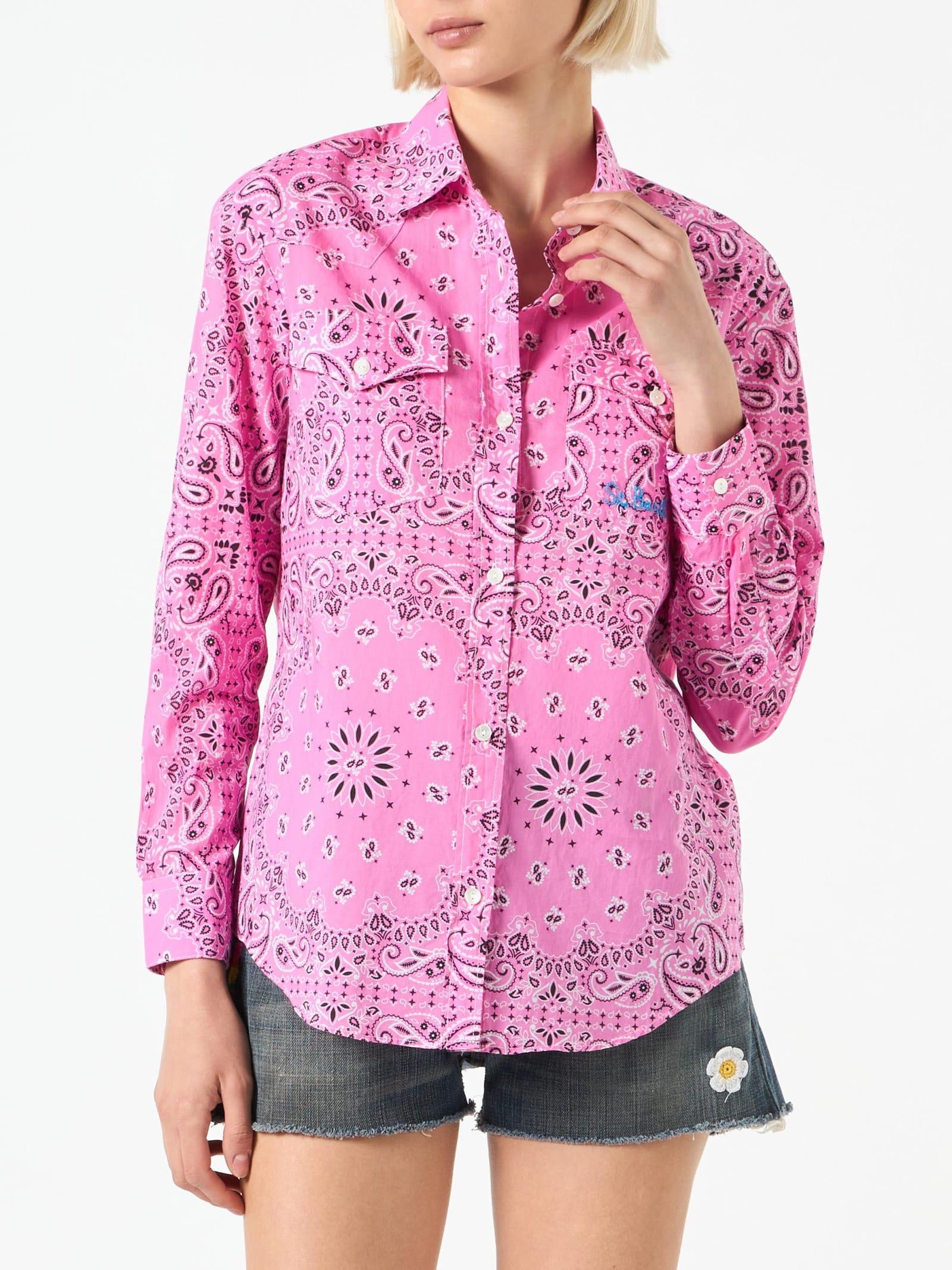 mc2 saint barth woman pink shirt with bandanna print