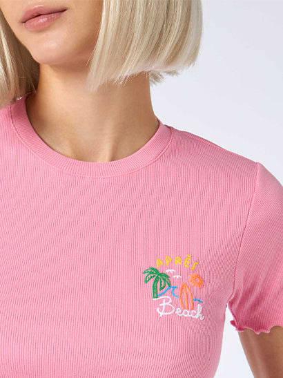 mc2 saint barth woman ribbed t-shirt with après beach embroidery