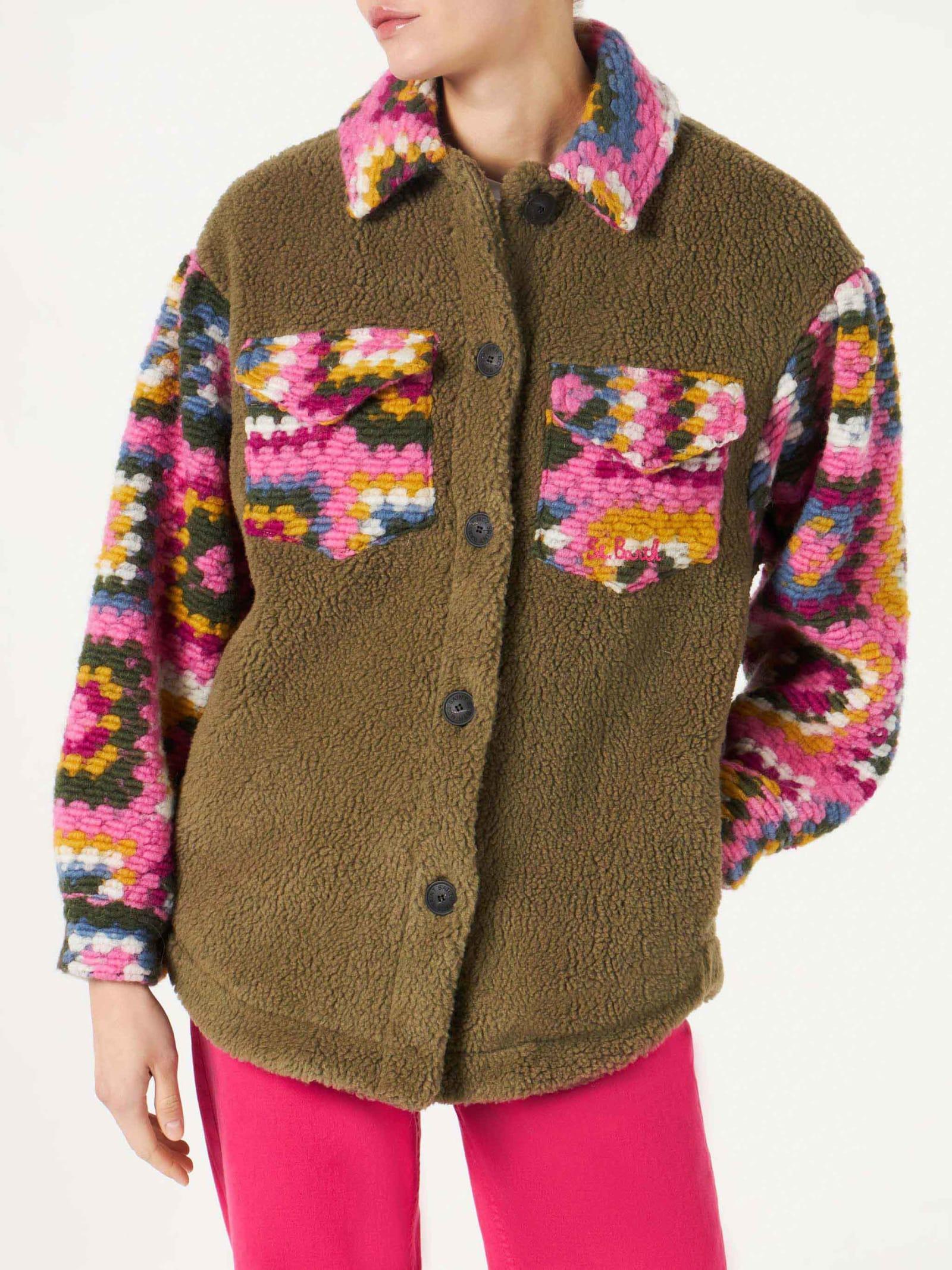 mc2 saint barth woman sherpa overshirt with crochet details