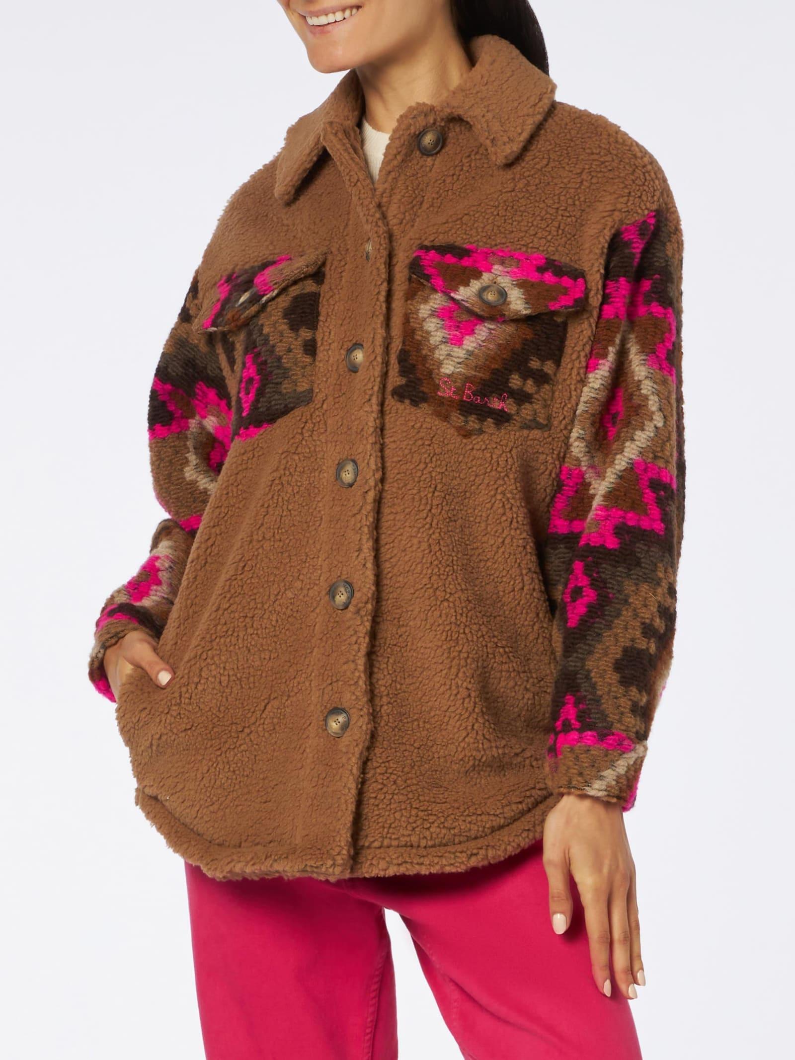 mc2 saint barth woman sherpa overshirt with ethnic print