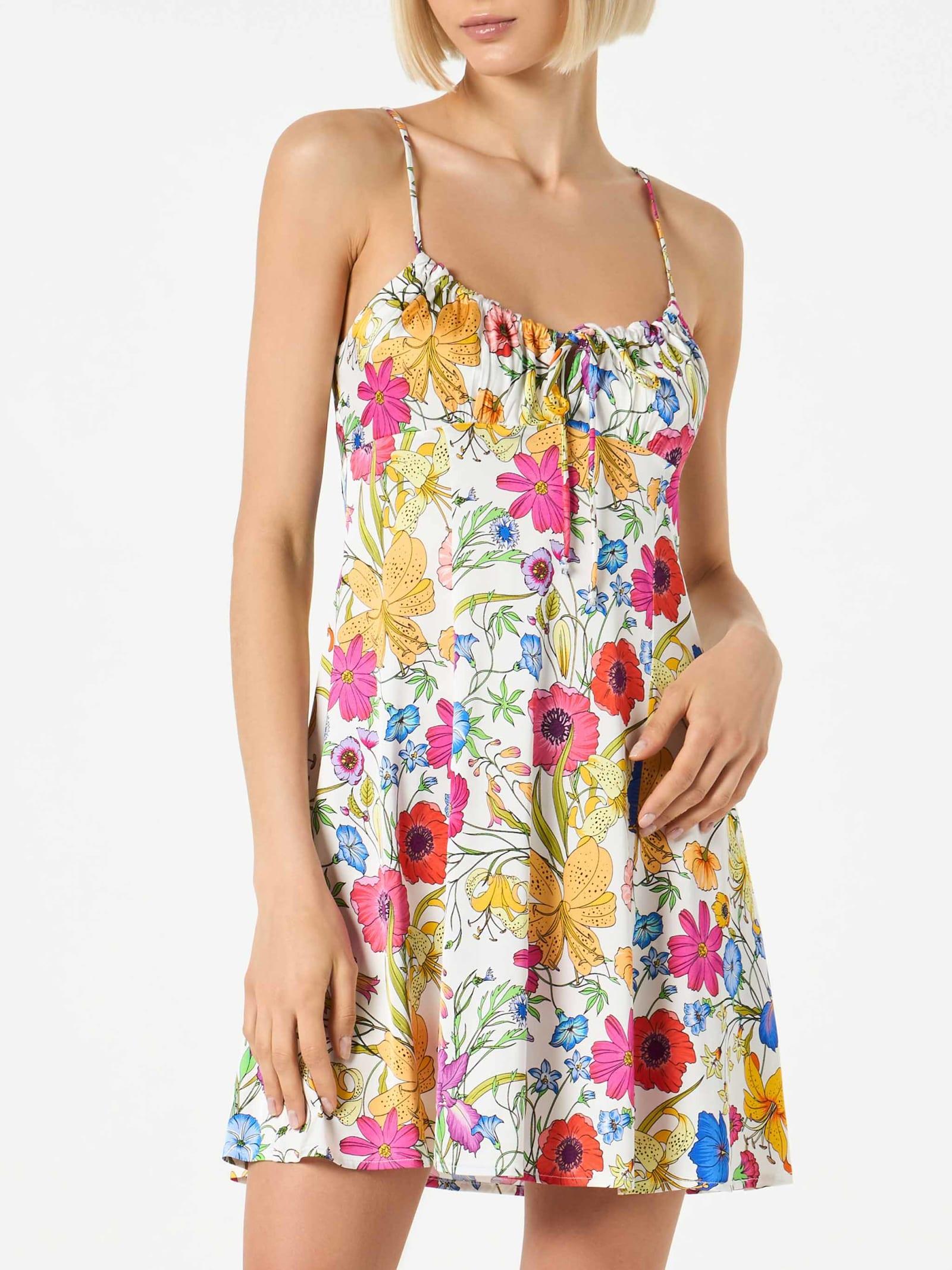 mc2 saint barth woman short slip dress creamy with flower print