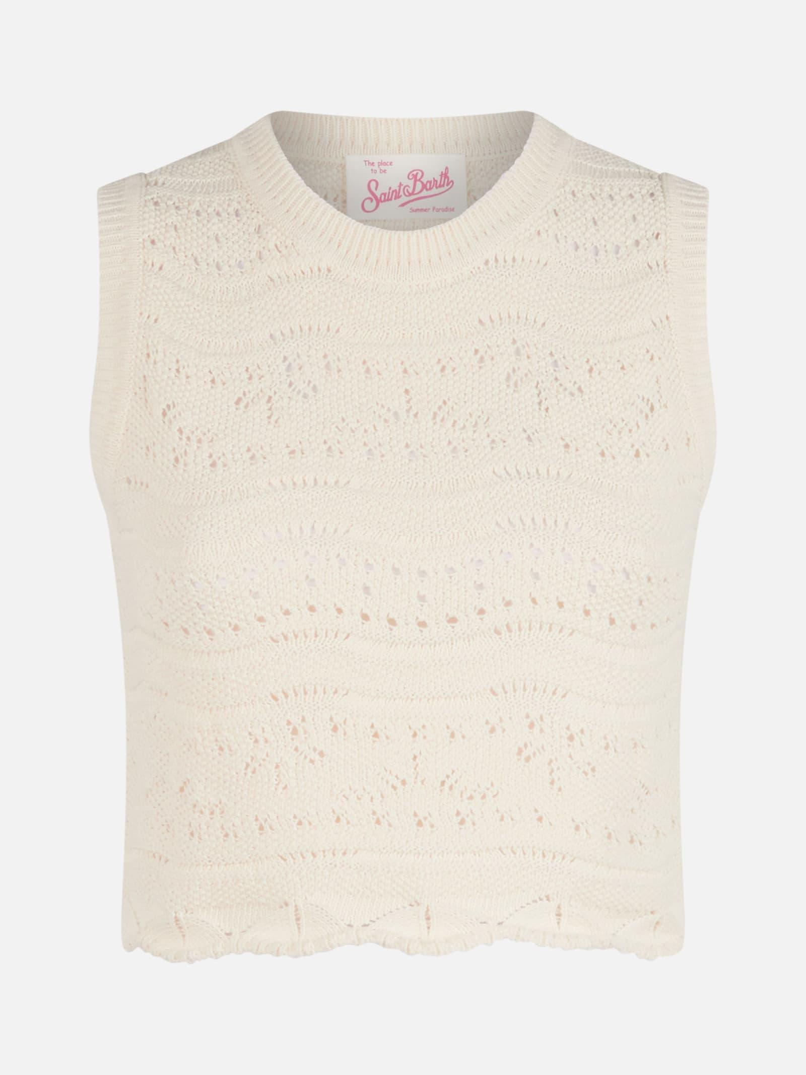 mc2 saint barth woman sleeveless cotton knit top peach