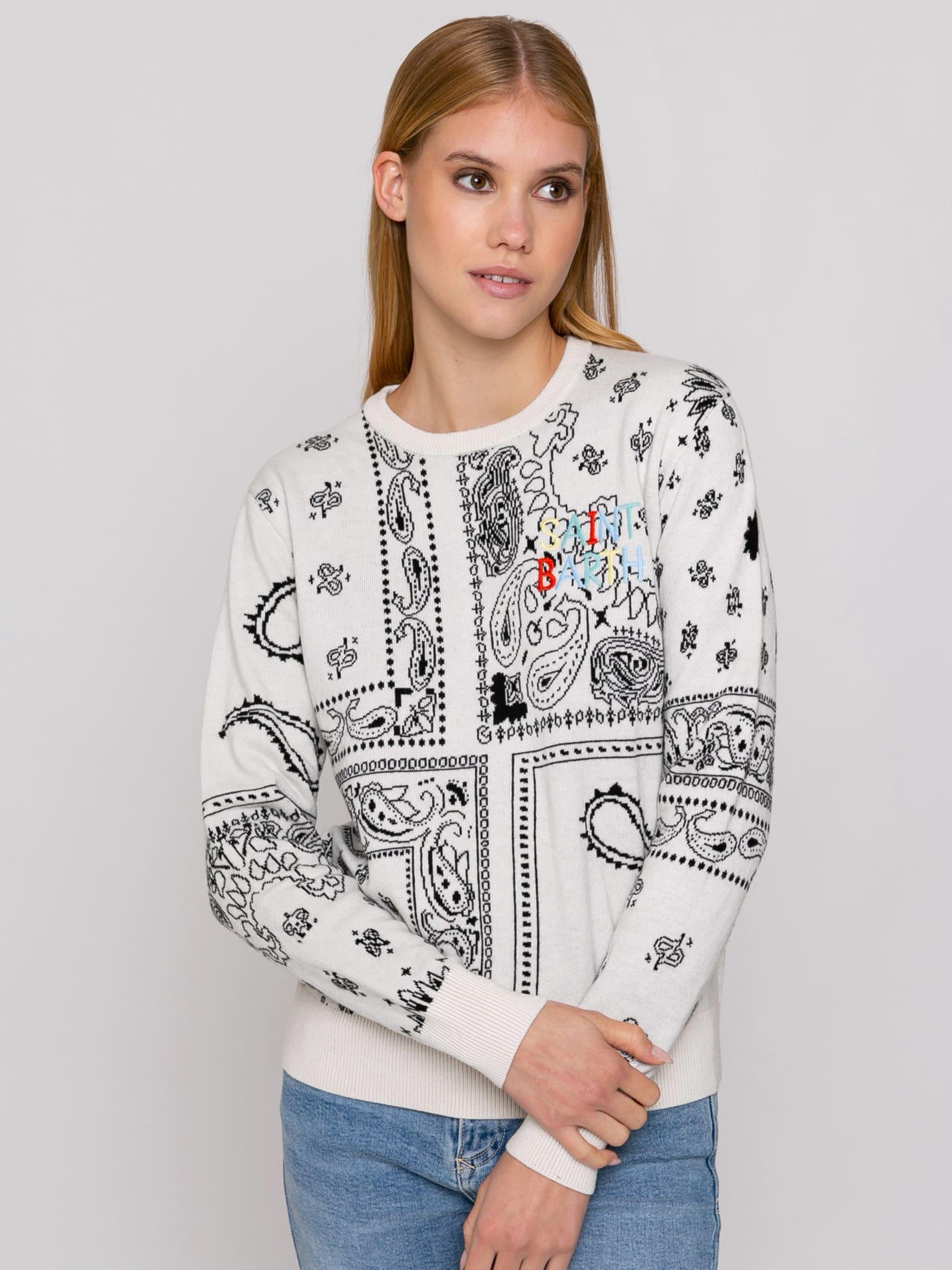 mc2 saint barth woman sweater with bandanna print embroidery