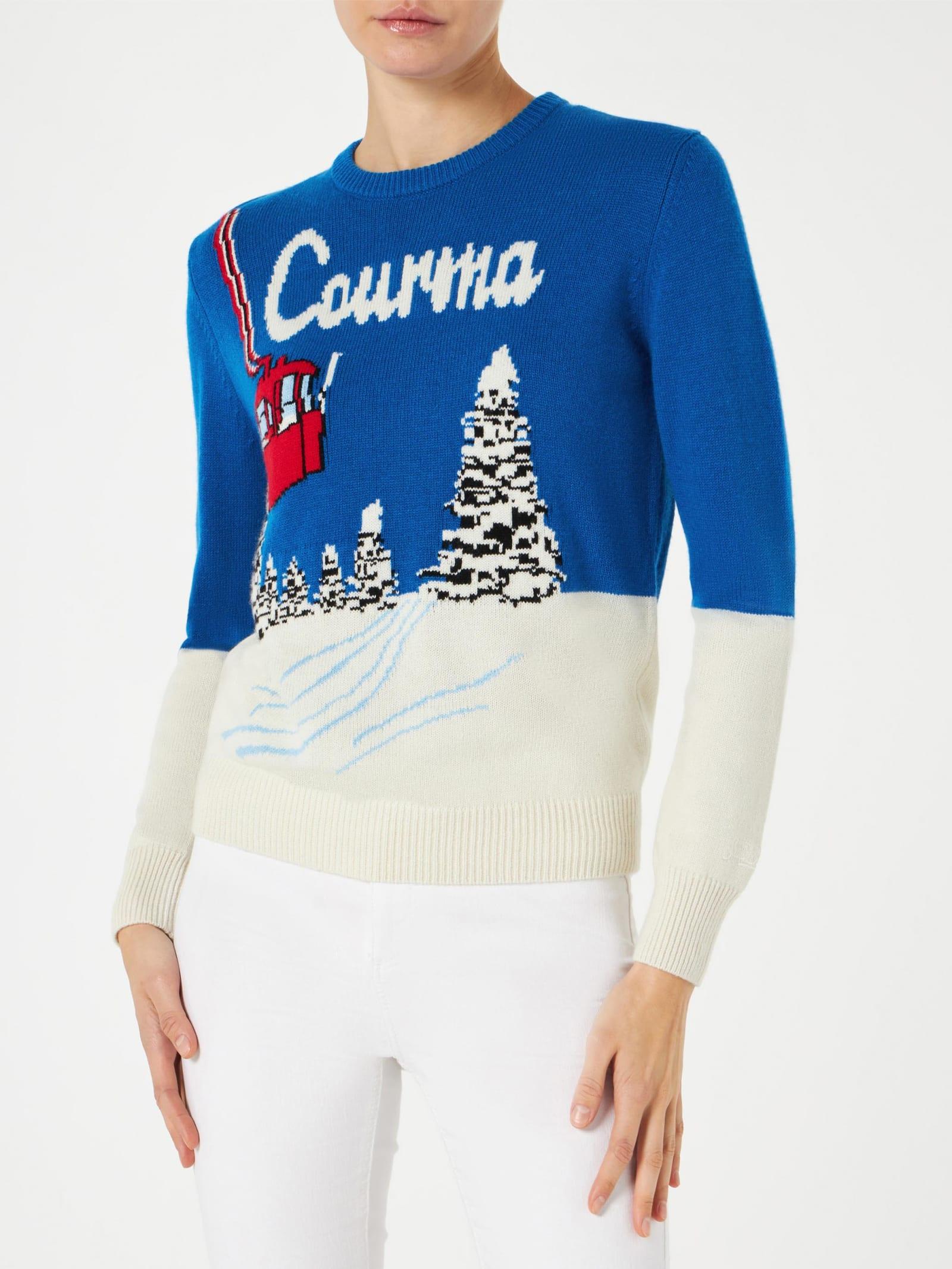 mc2 saint barth woman sweater with courma vintage postcard print