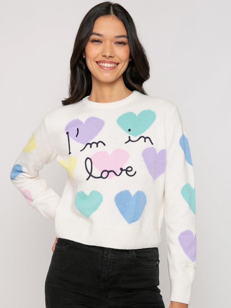 mc2 saint barth woman sweater with hearts print and im in love embroidery
