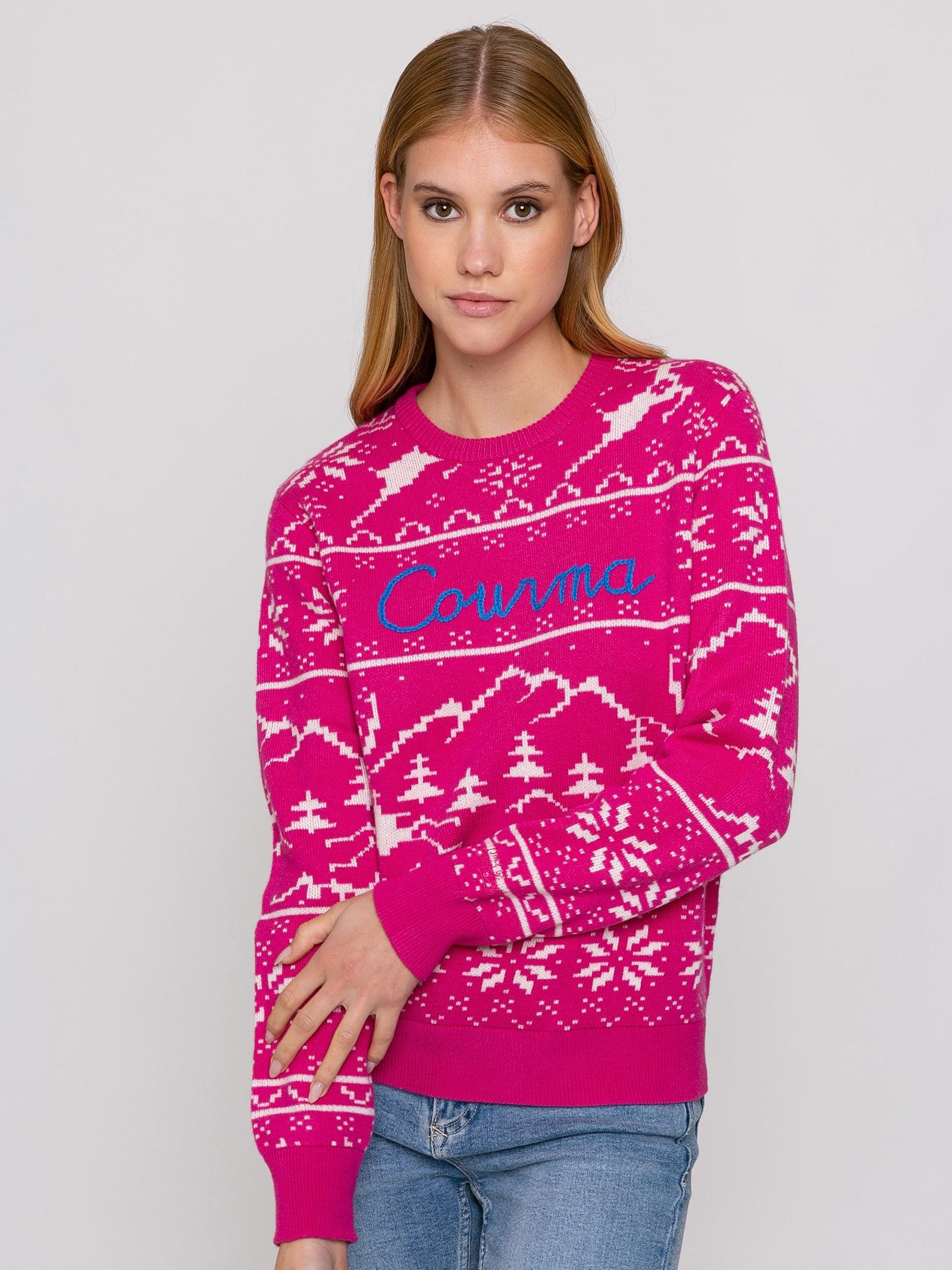 mc2 saint barth woman sweater with norwegian pattern and courma embroidery
