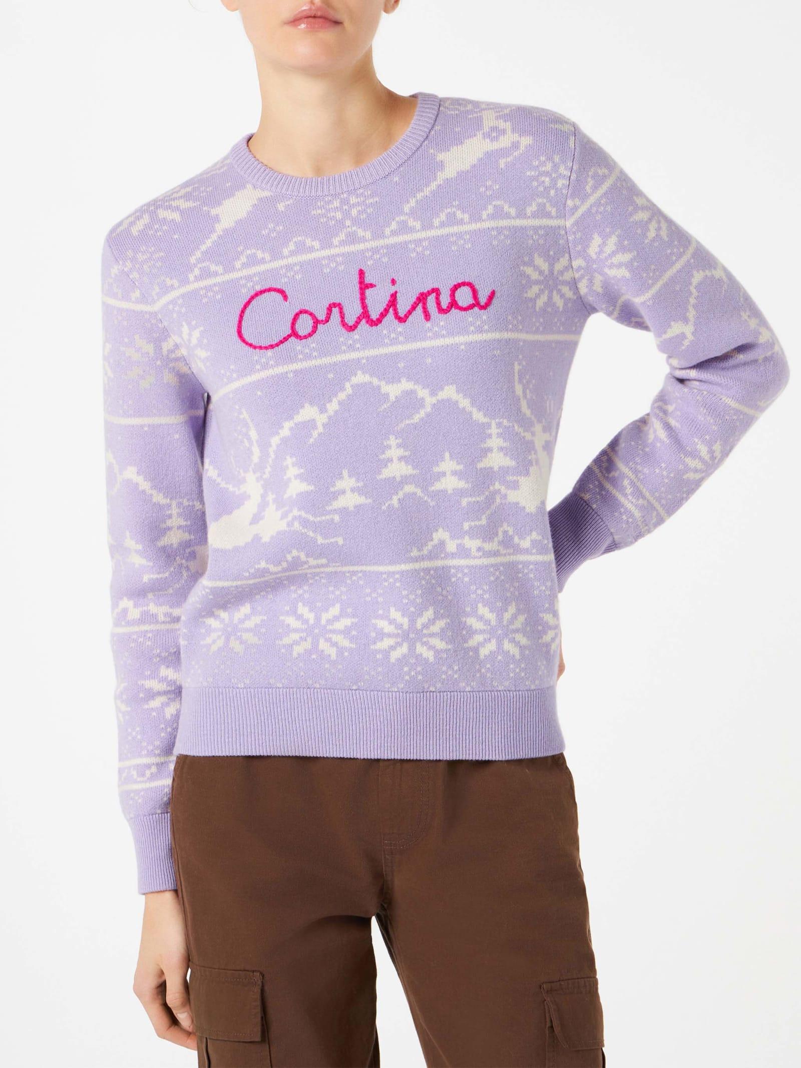 mc2 saint barth woman sweater with norwegian print and cortina embroidery