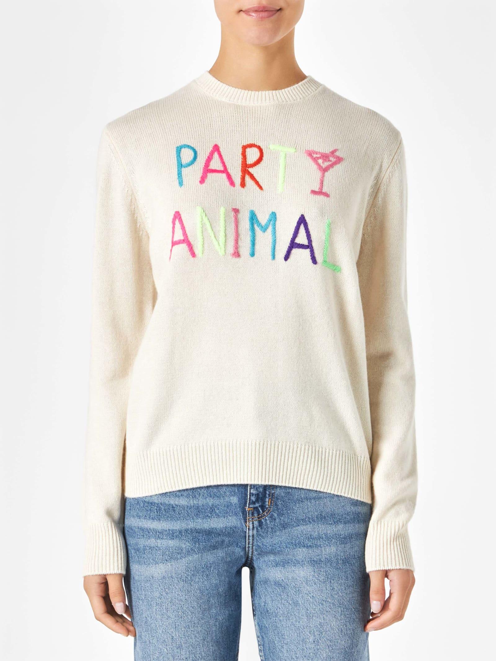 mc2 saint barth woman sweater with party animal embroidery