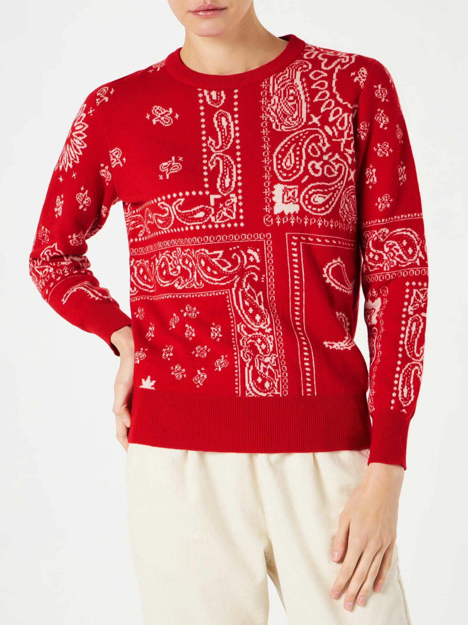 mc2 saint barth woman sweater with red bandanna jacquard