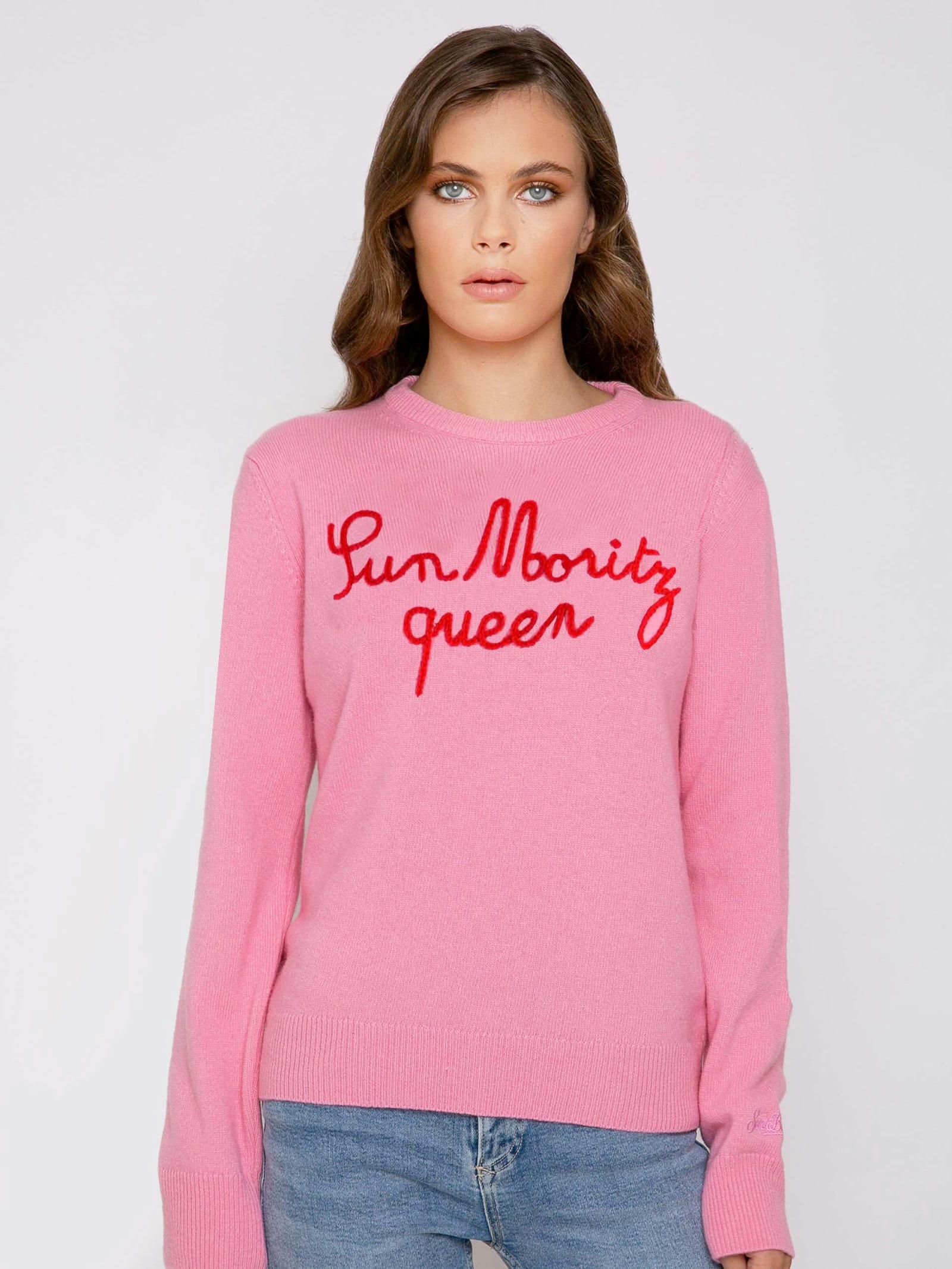 mc2 saint barth woman sweater with sun moritz queen embroidery