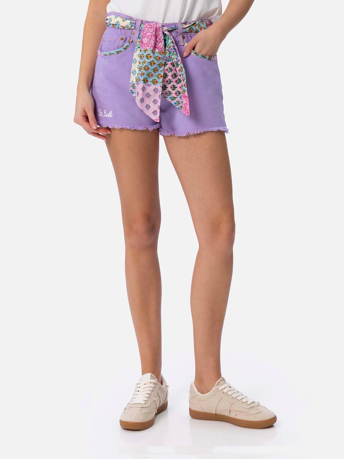 mc2 saint barth woman upcycled denim shorts arizona with patches