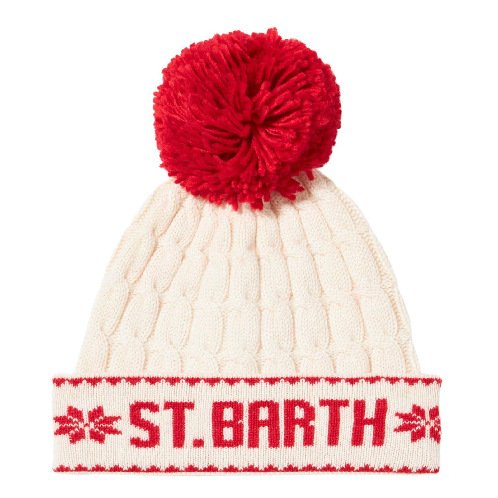 mc2 saint barth woman white beanie with pompon