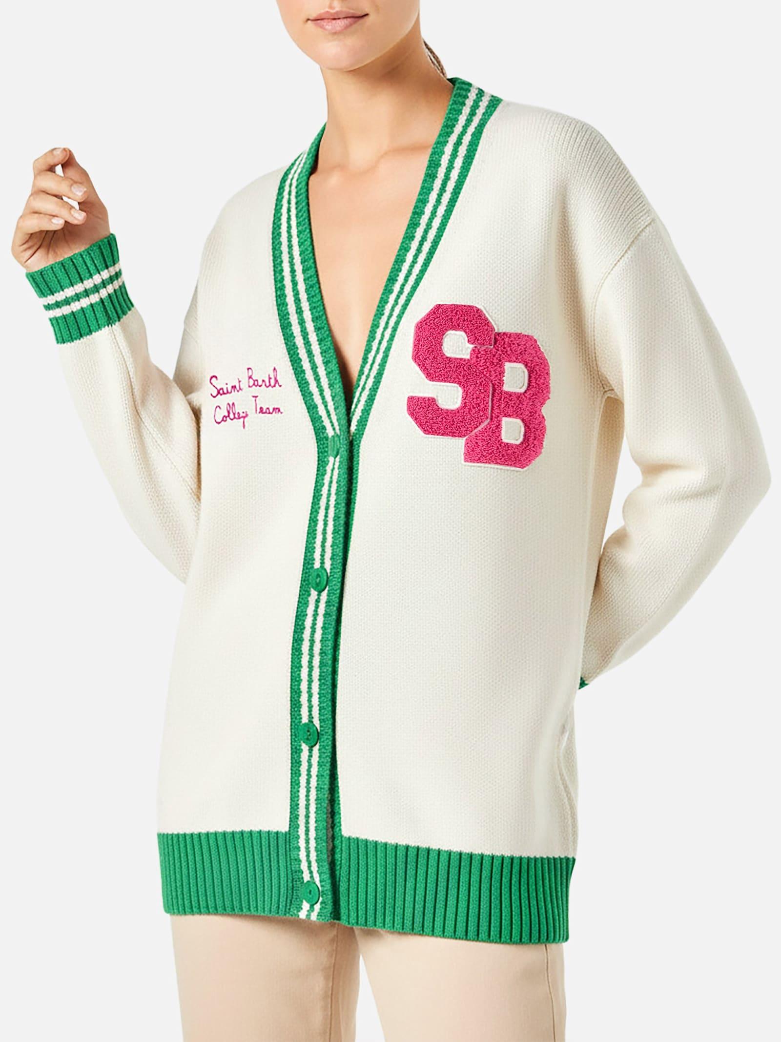 mc2 saint barth woman white cardigan with embroidery