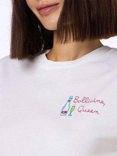 mc2 saint barth woman white cotton jersey crewneck t-shirt emilie with bollicine queen embroidery