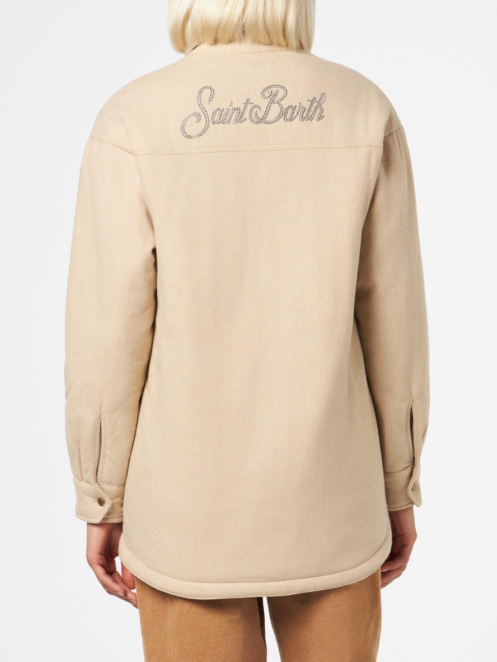 mc2 saint barth woman wooly jacket with saint barth rhinestones print