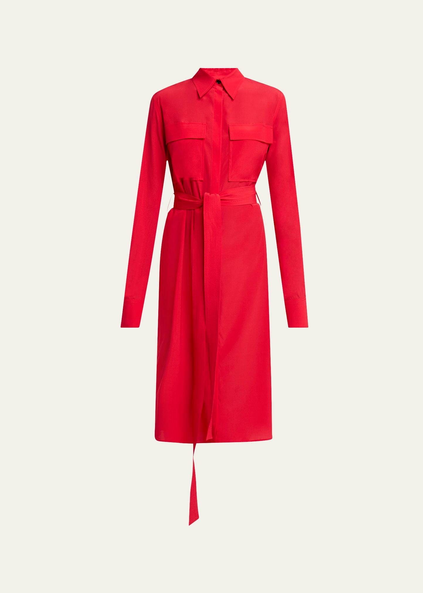 mckenna long-sleeve belted silk-viscose shirtdress