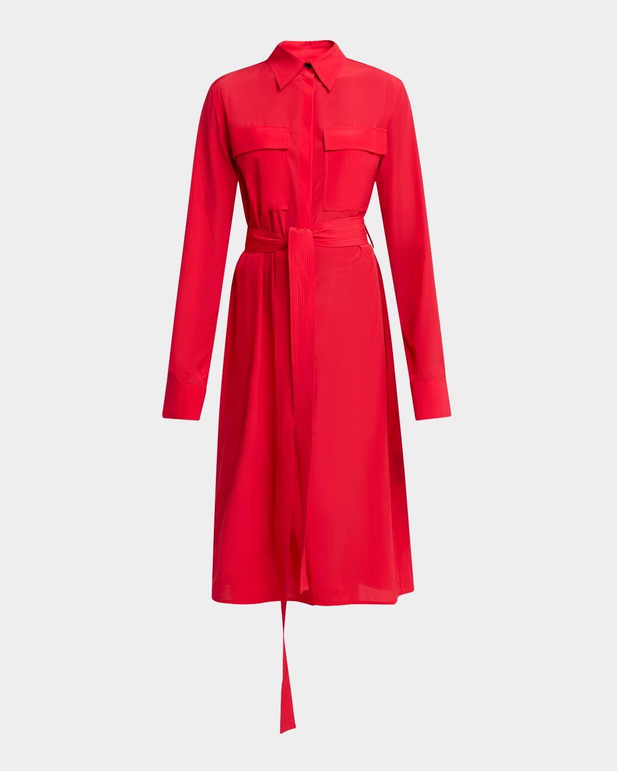 mckenna long-sleeve belted silk-viscose shirtdress