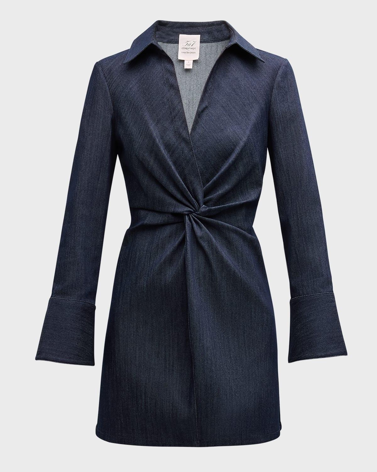 mckenna twisted denim long-sleeve mini dress