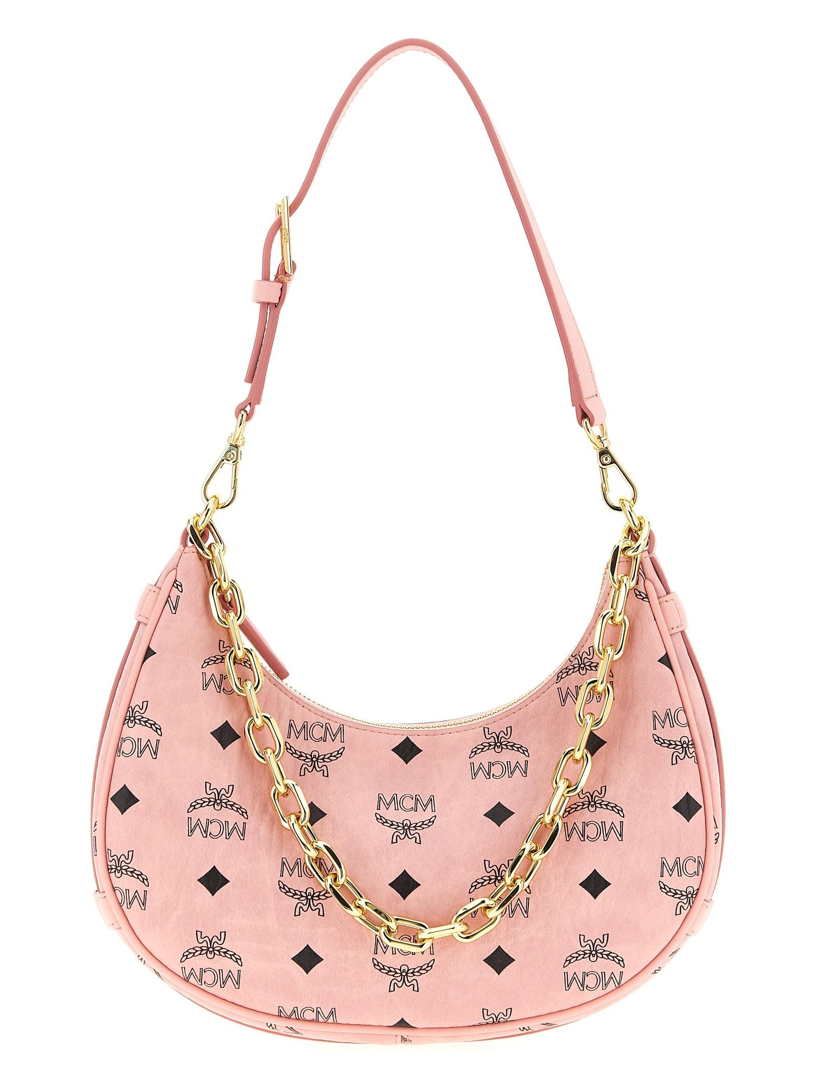mcm aren crescent hobo shoulder bag