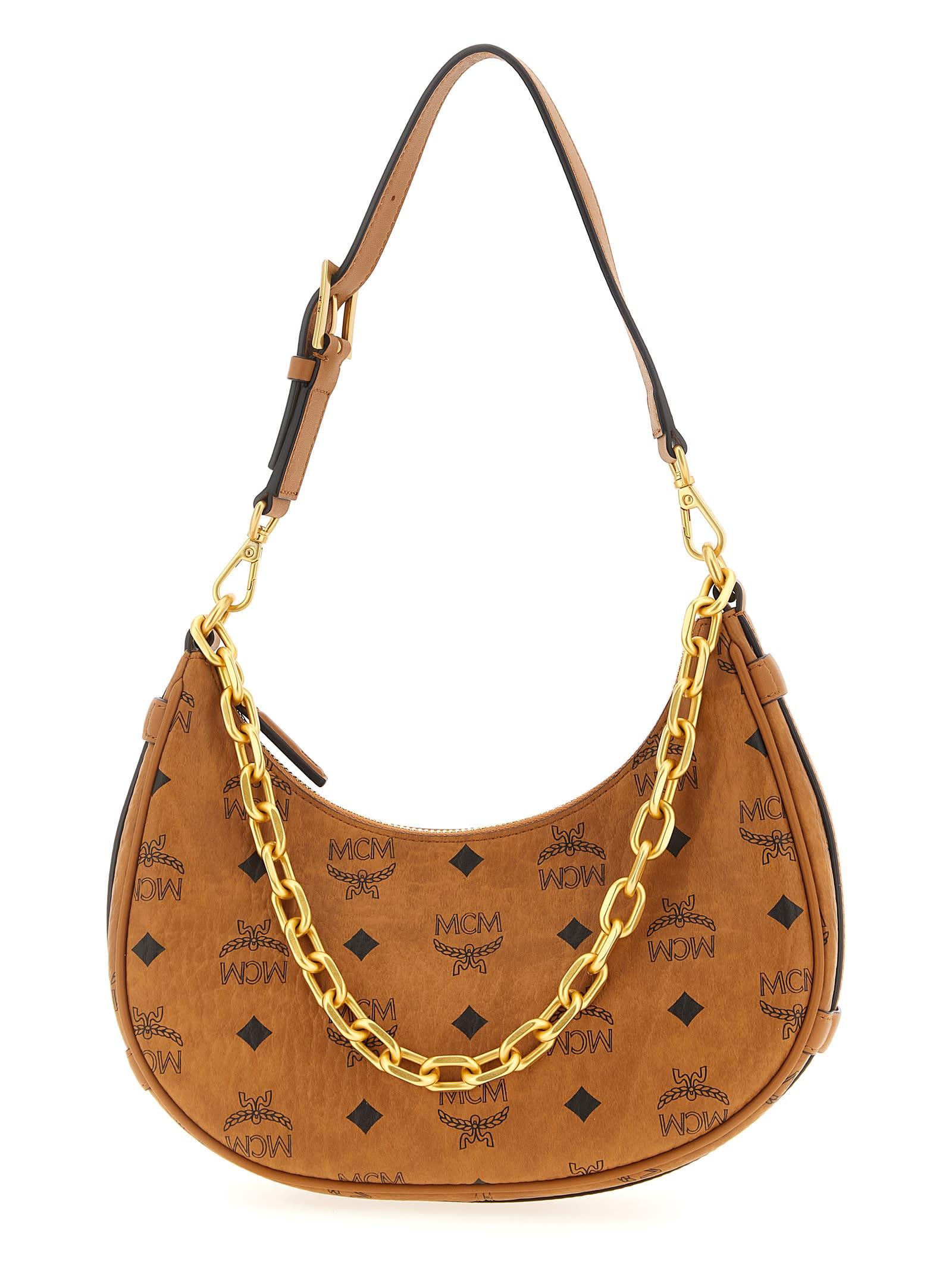 mcm aren crescent hobo shoulder bag