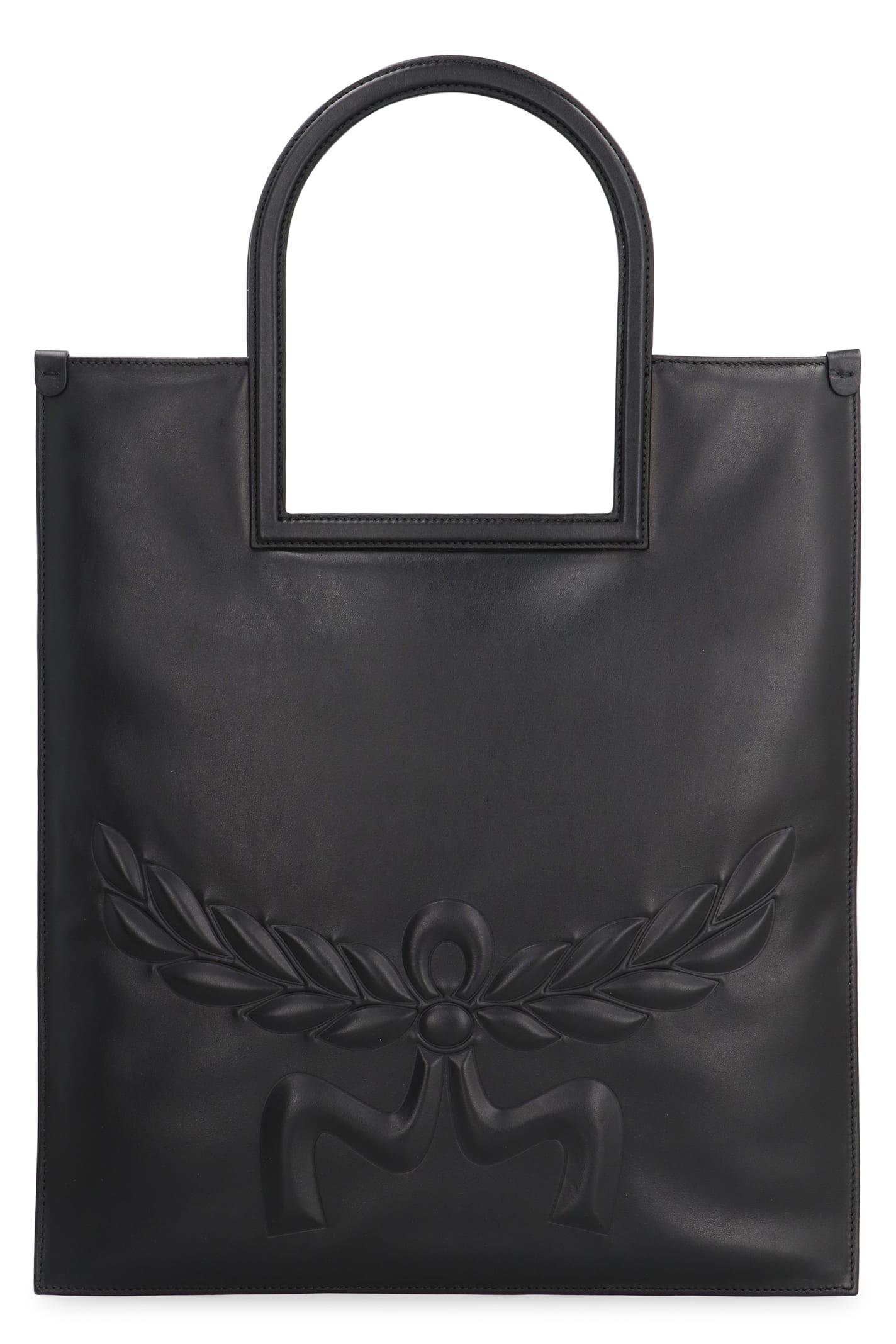 mcm aren leather tote