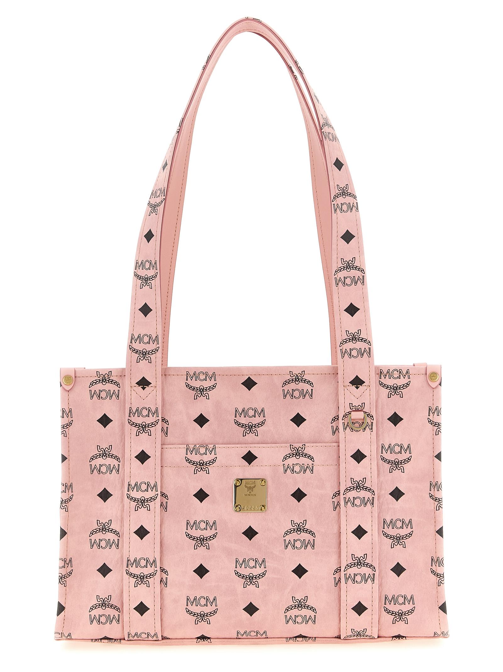 mcm aren school tote shoulder bag pink polyurethane - women