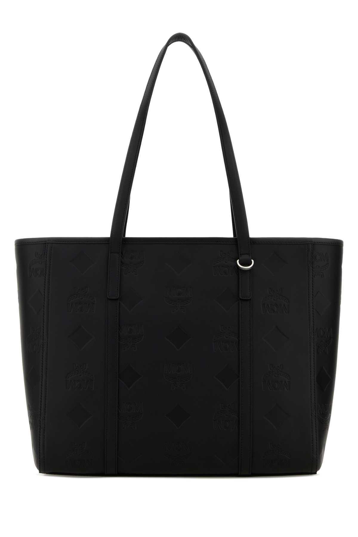 mcm black synthetic leather toni shopping bag