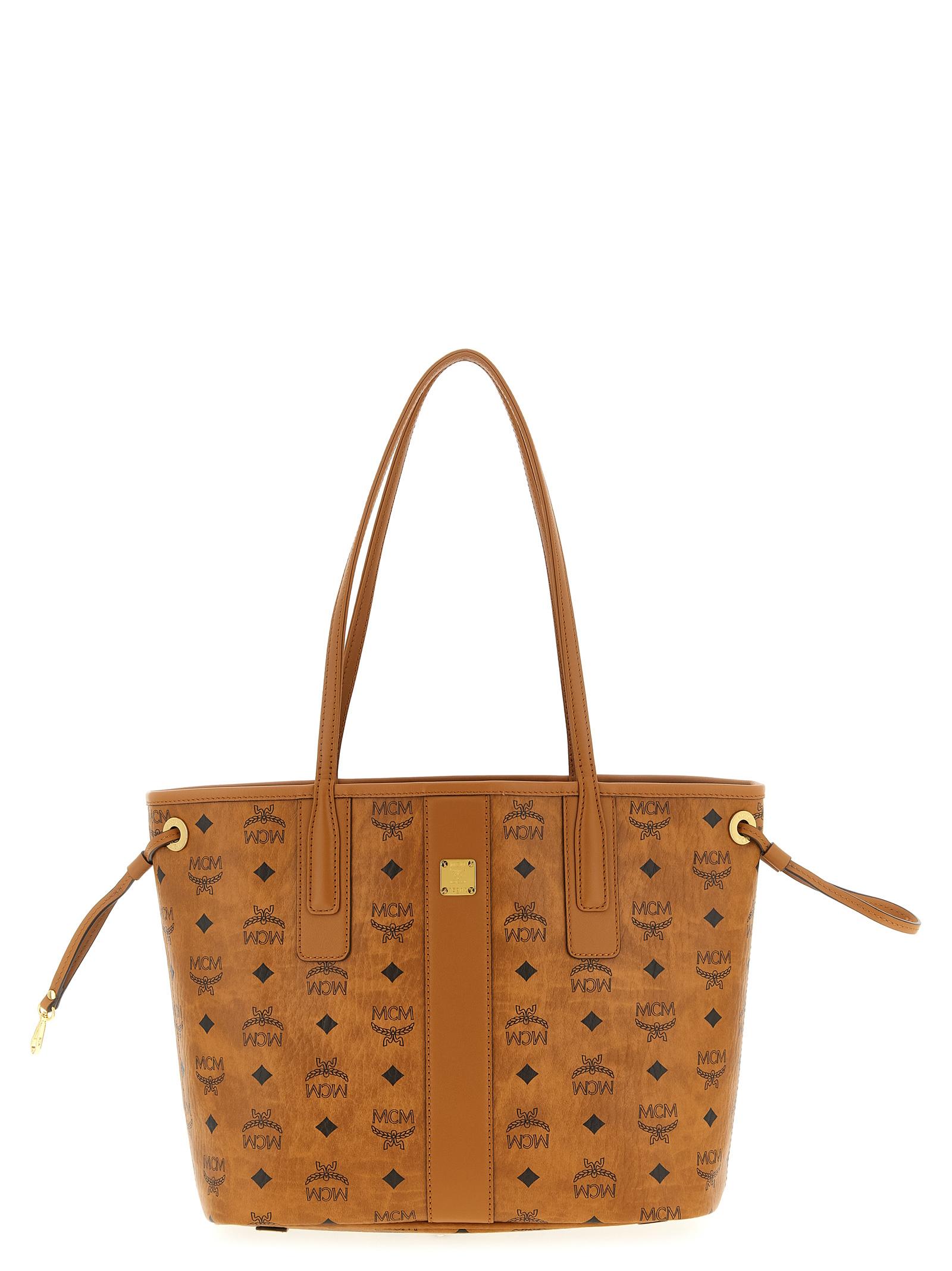 mcm liz small reversible shopping bag brown polyurethane tote - women