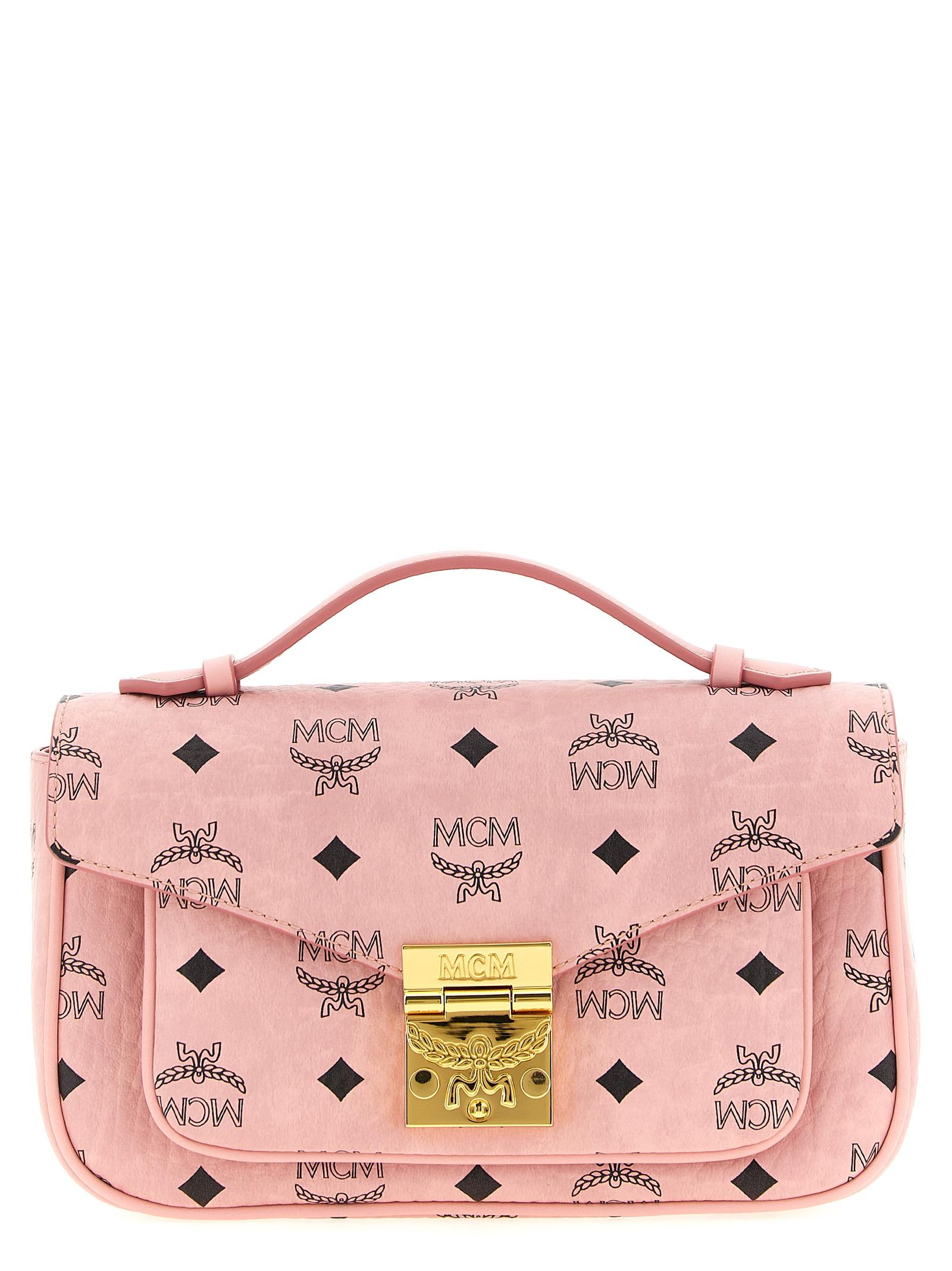 mcm medium tracy crossbody bag pink polyurethane polyester cotton - women