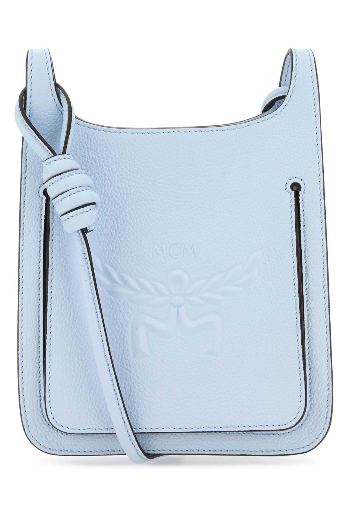 mcm pastel light blue leather mini himmel hobo crossbody bag