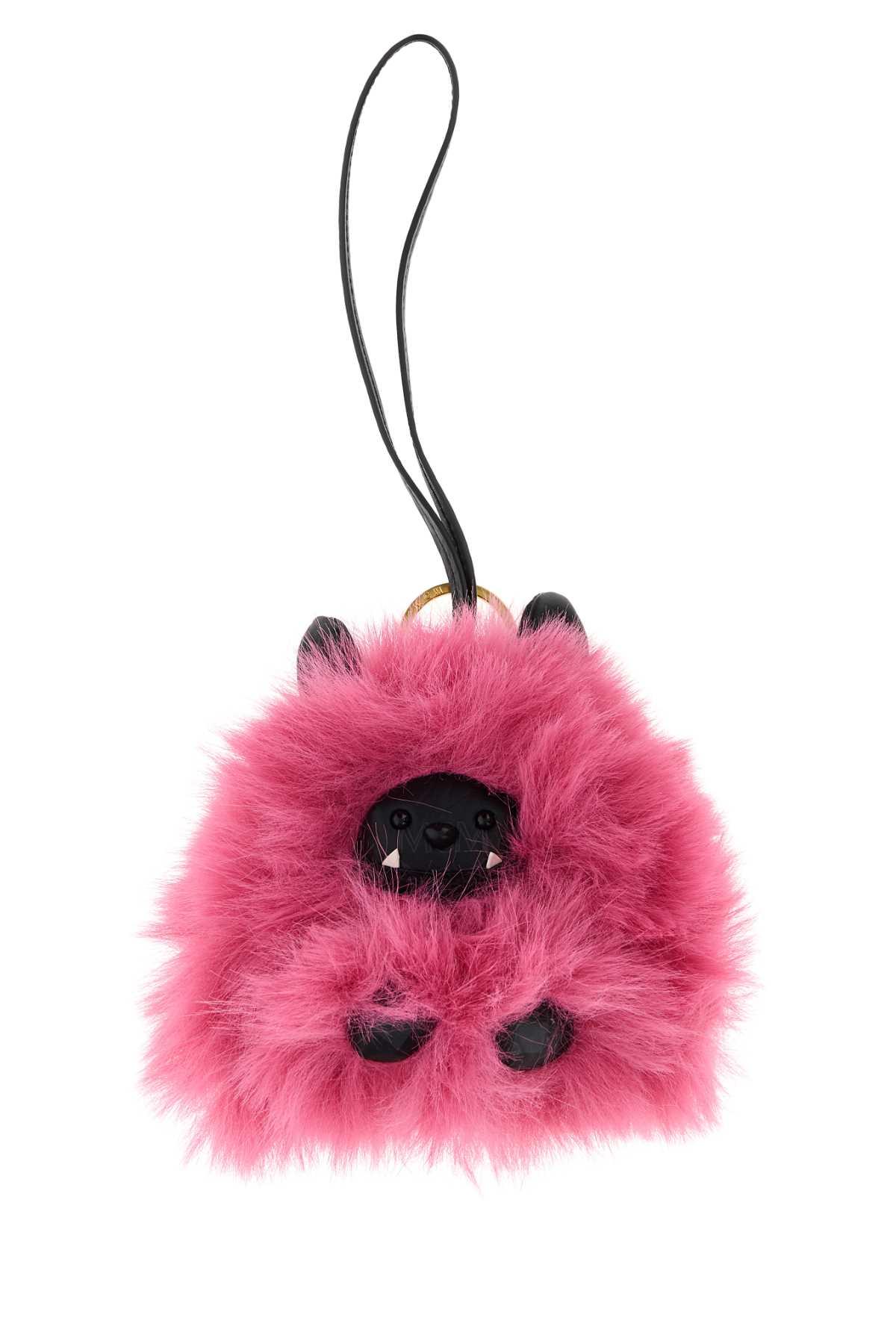 mcm pink leather and fur key ring