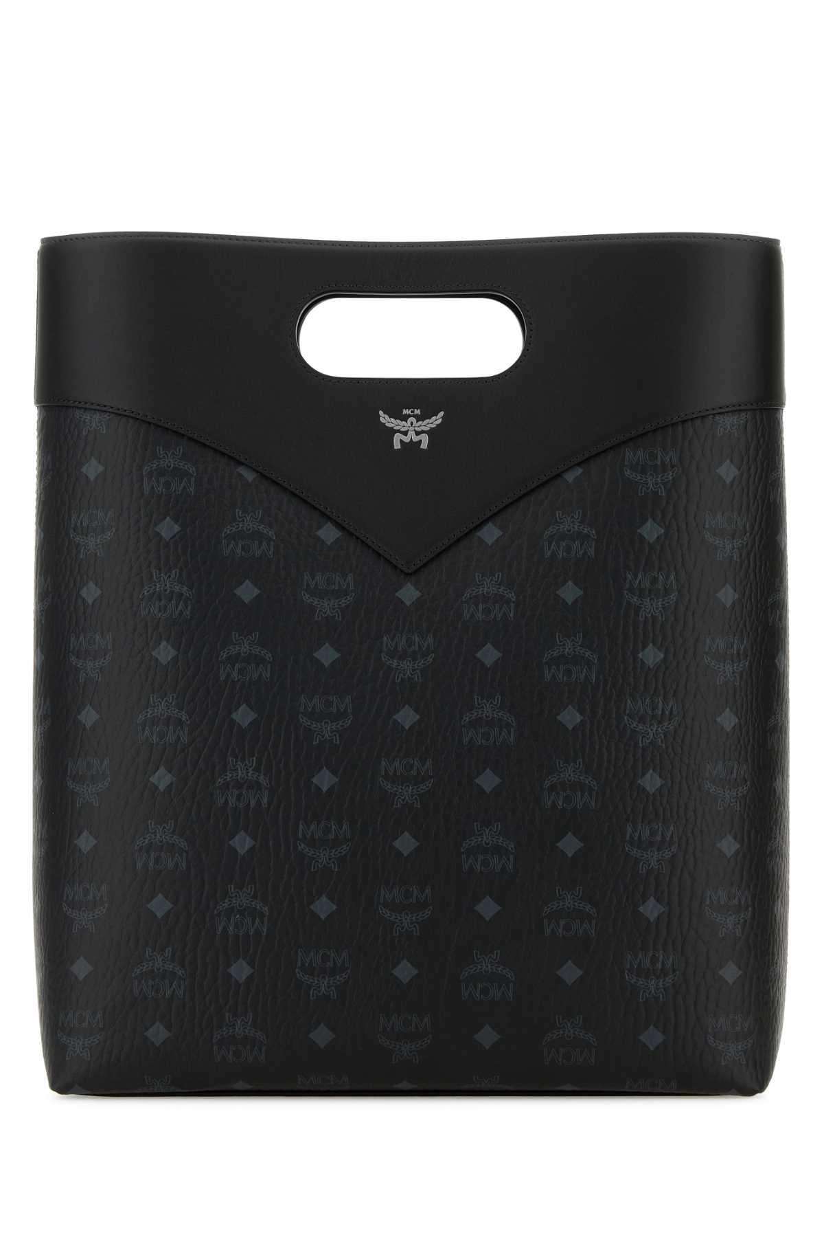 mcm printed canvas shopping bag