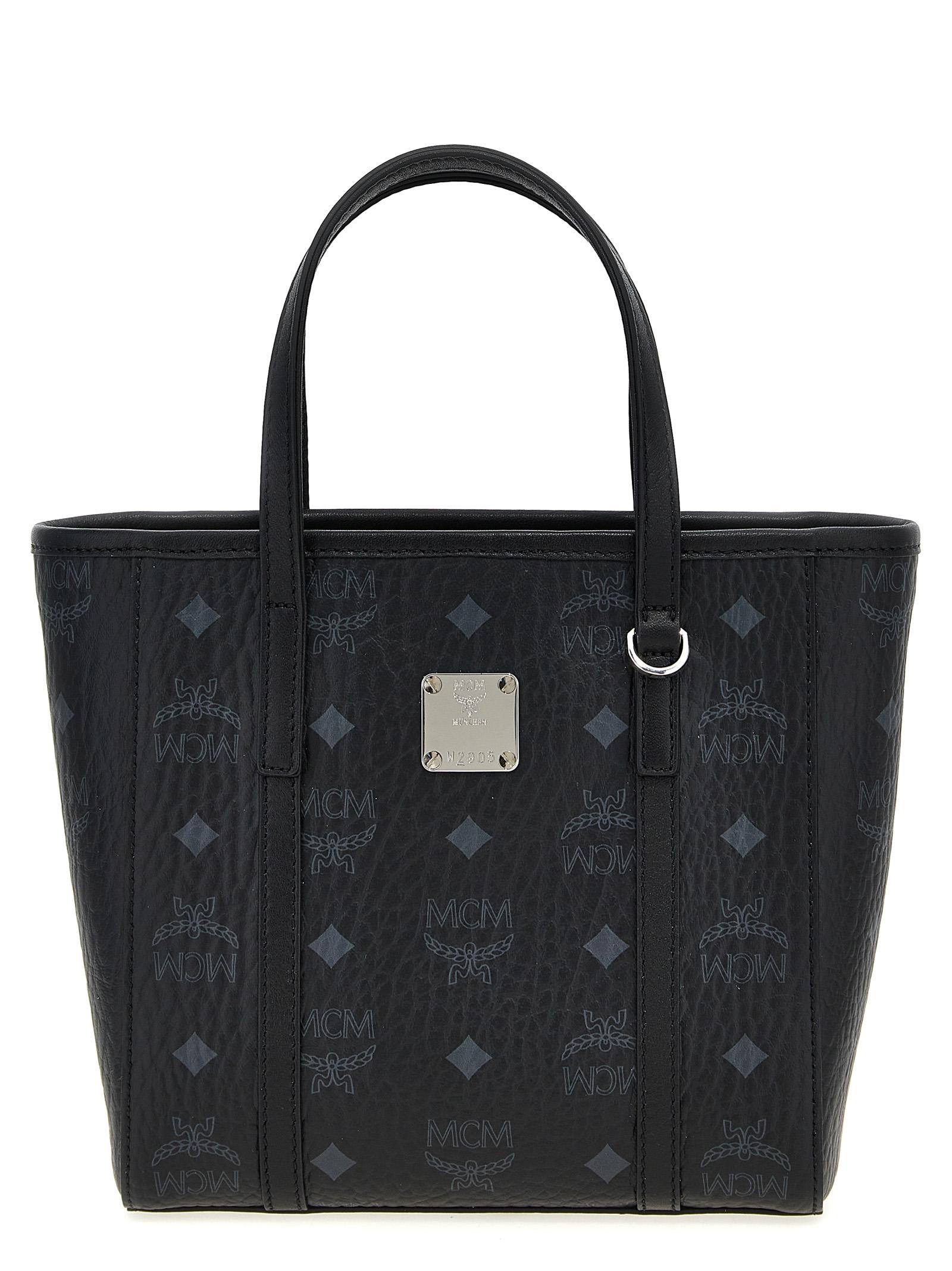 mcm toni mini shopping bag black polyurethane polyester cotton tote - women
