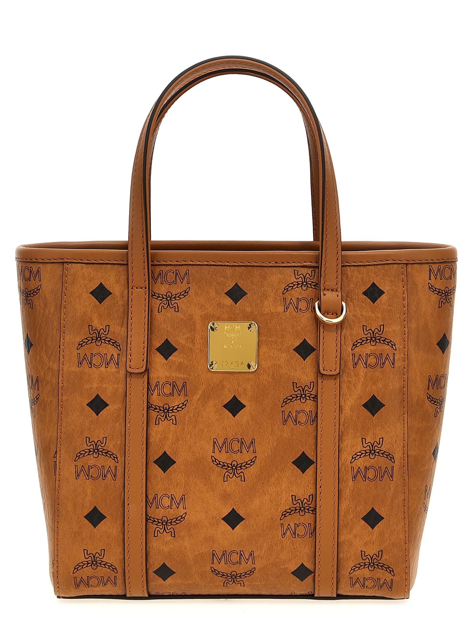 mcm toni mini shopping bag brown polyurethane polyester cotton tote - women