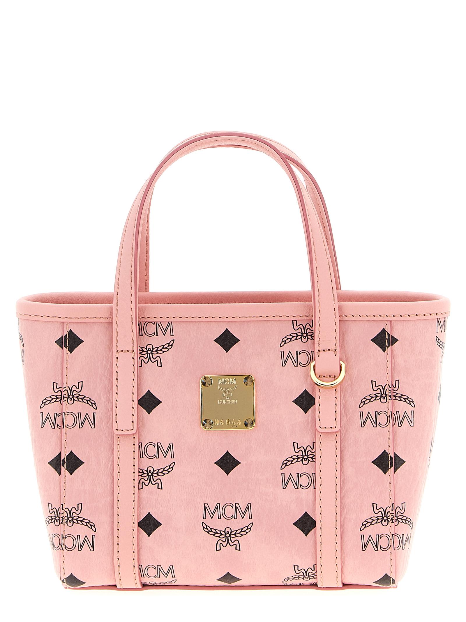 mcm toni x-mini shopping bag pink polyurethane polyester cotton tote - women