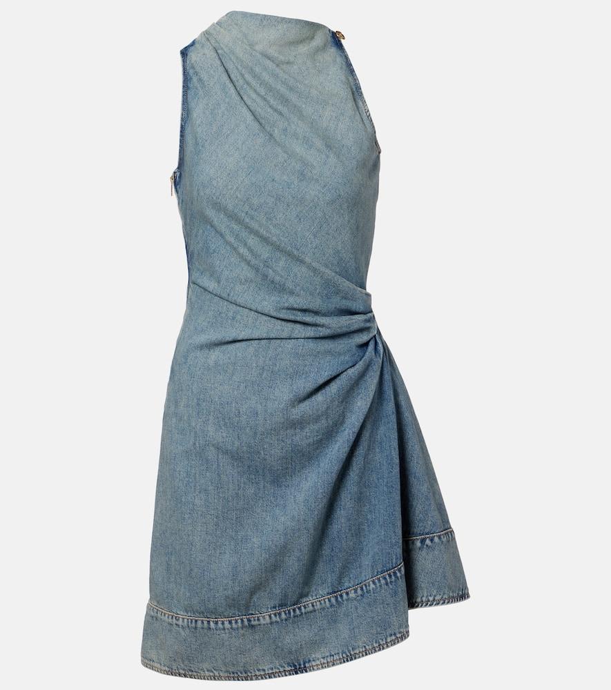 mcqueen draped denim minidress