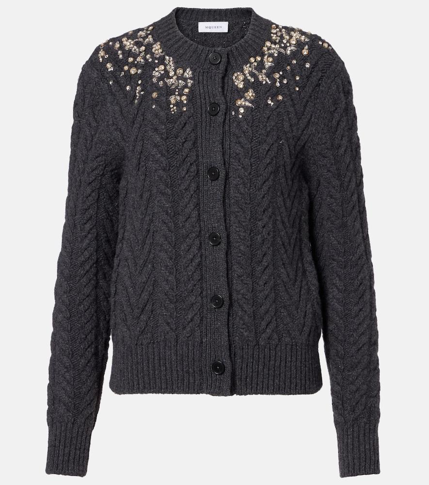 mcqueen embellished wool and cashmere cardigan