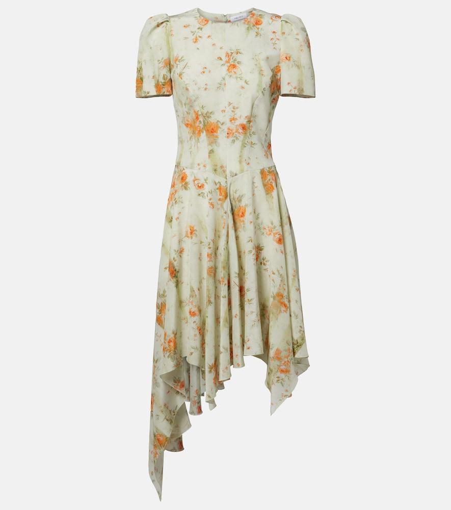 mcqueen floral asymmetric midi dress