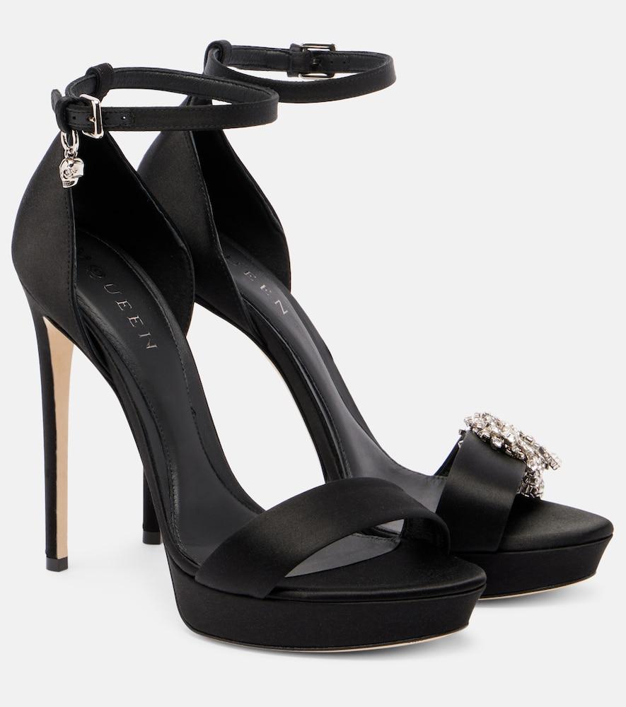 mcqueen jewel embellished satin platform sandals