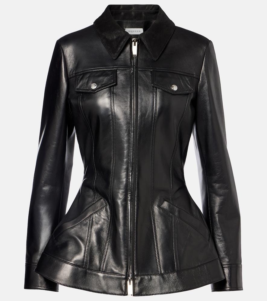 mcqueen peplum leather jacket