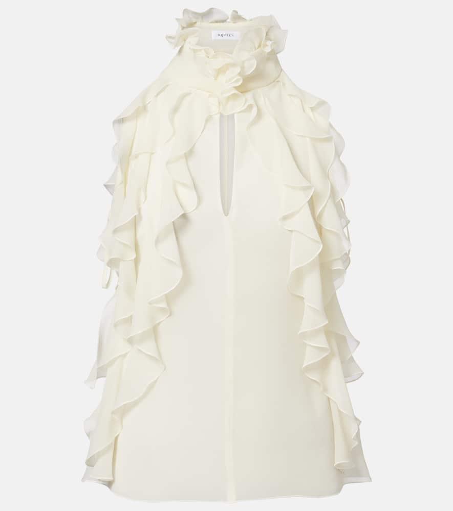 mcqueen ruffled cutout silk georgette top
