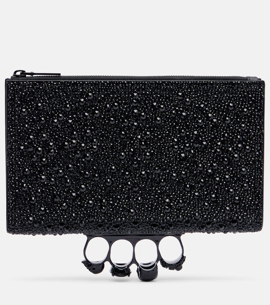 mcqueen skull knuckle studded leather pouch