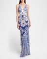 medallion paisley sequined flounce gown