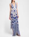 medallion paisley sequined flounce gown