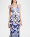 medallion paisley sequined flounce gown