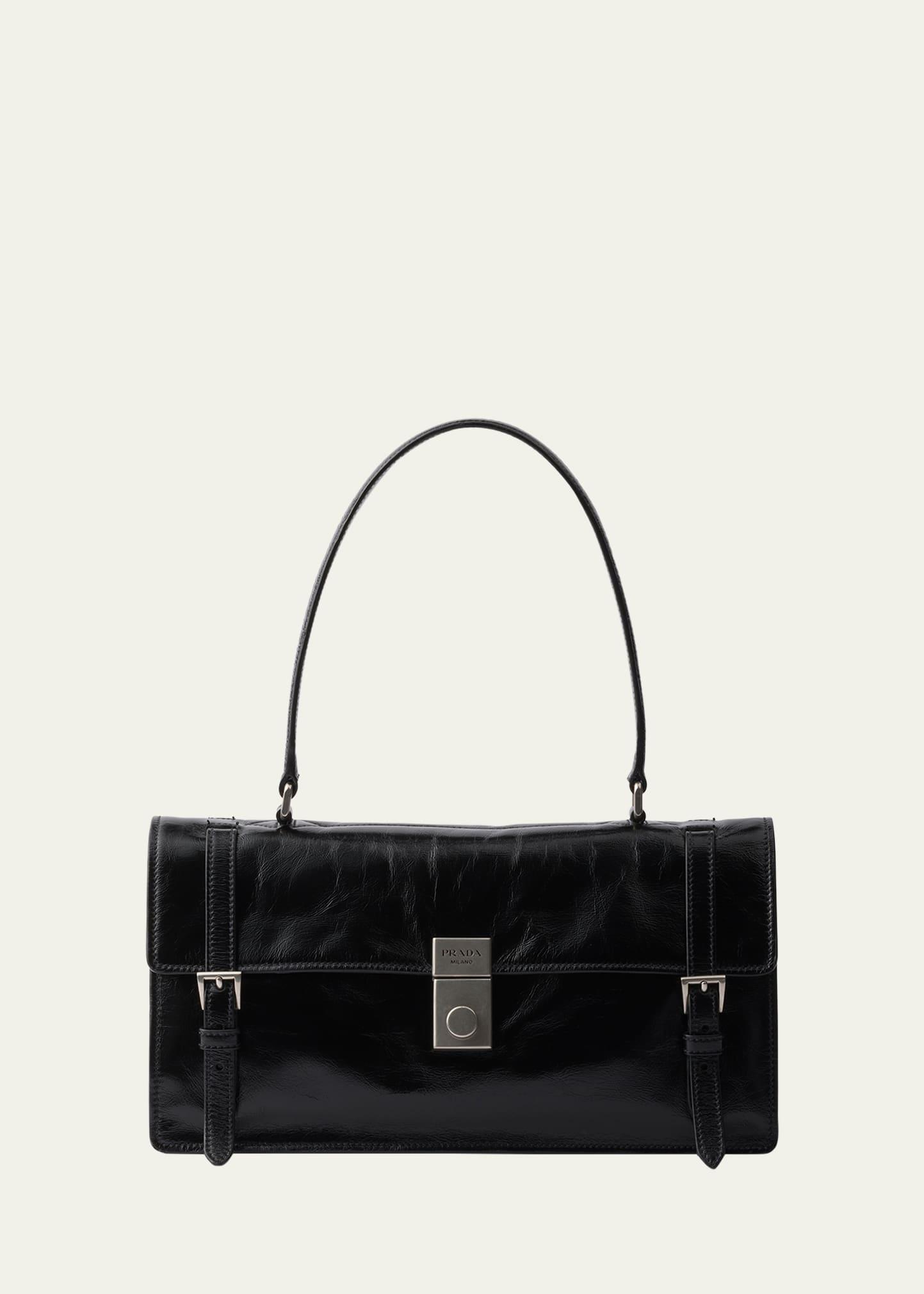 medium buckle flap leather shoulder bag
