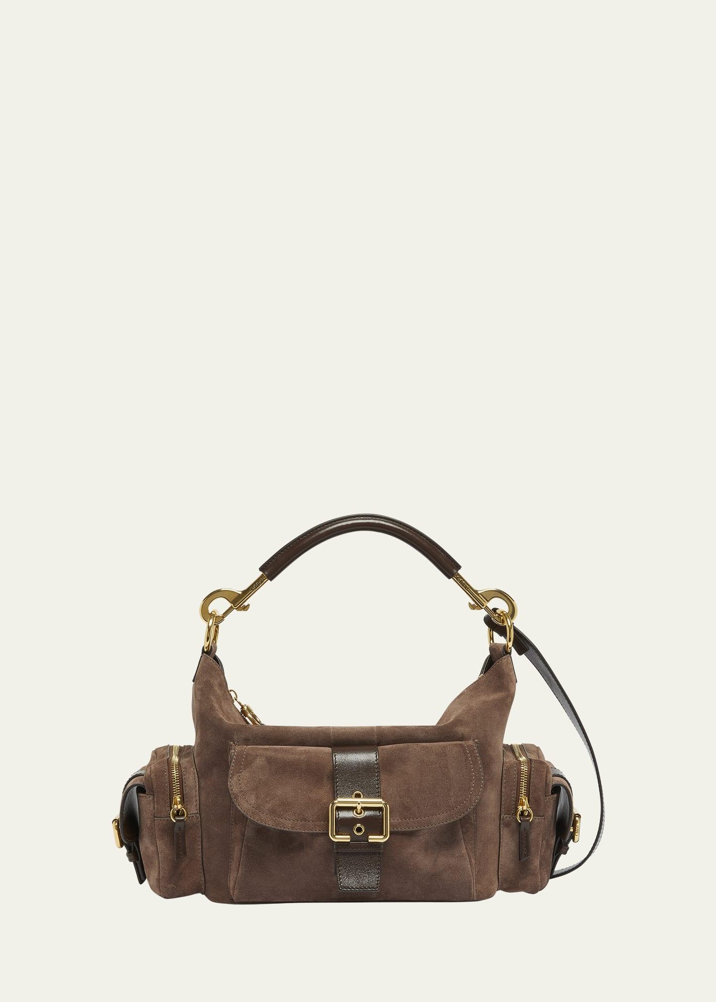 medium camera shoulder bag in suede