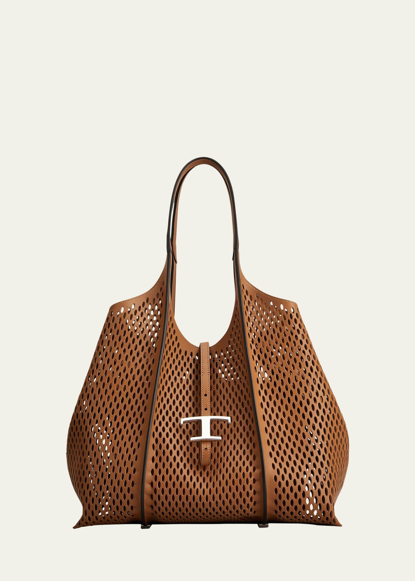 medium laser-cut leather  t timeless shopping tote bag